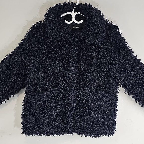 Zara Navy Blue Faux Shearling Teddy Coat Sz. Large *RARE/BLOGGER FAVE* - Picture 3 of 10